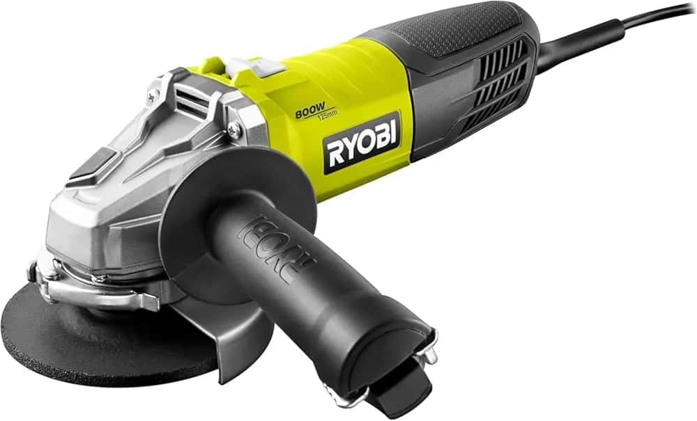 Meuleuse d'Angle Filaire RYOBI 800W 125mm avec Disque à Ébarber et Poignée