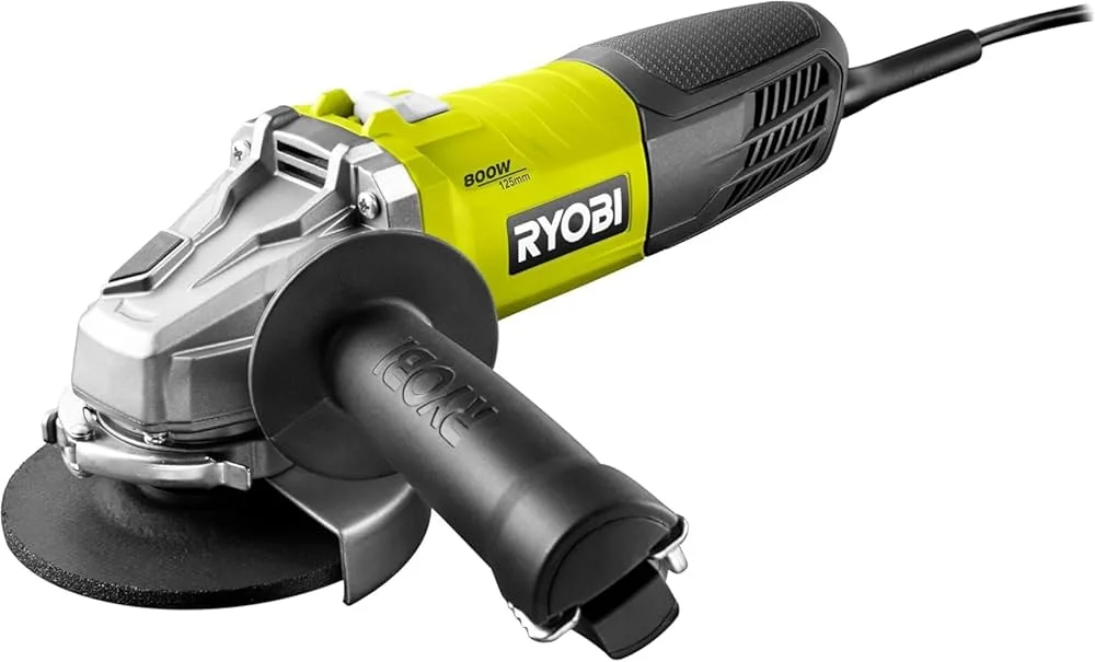 Meuleuse d'Angle Filaire RYOBI 800W 125mm avec Disque à Ébarber et Poignée