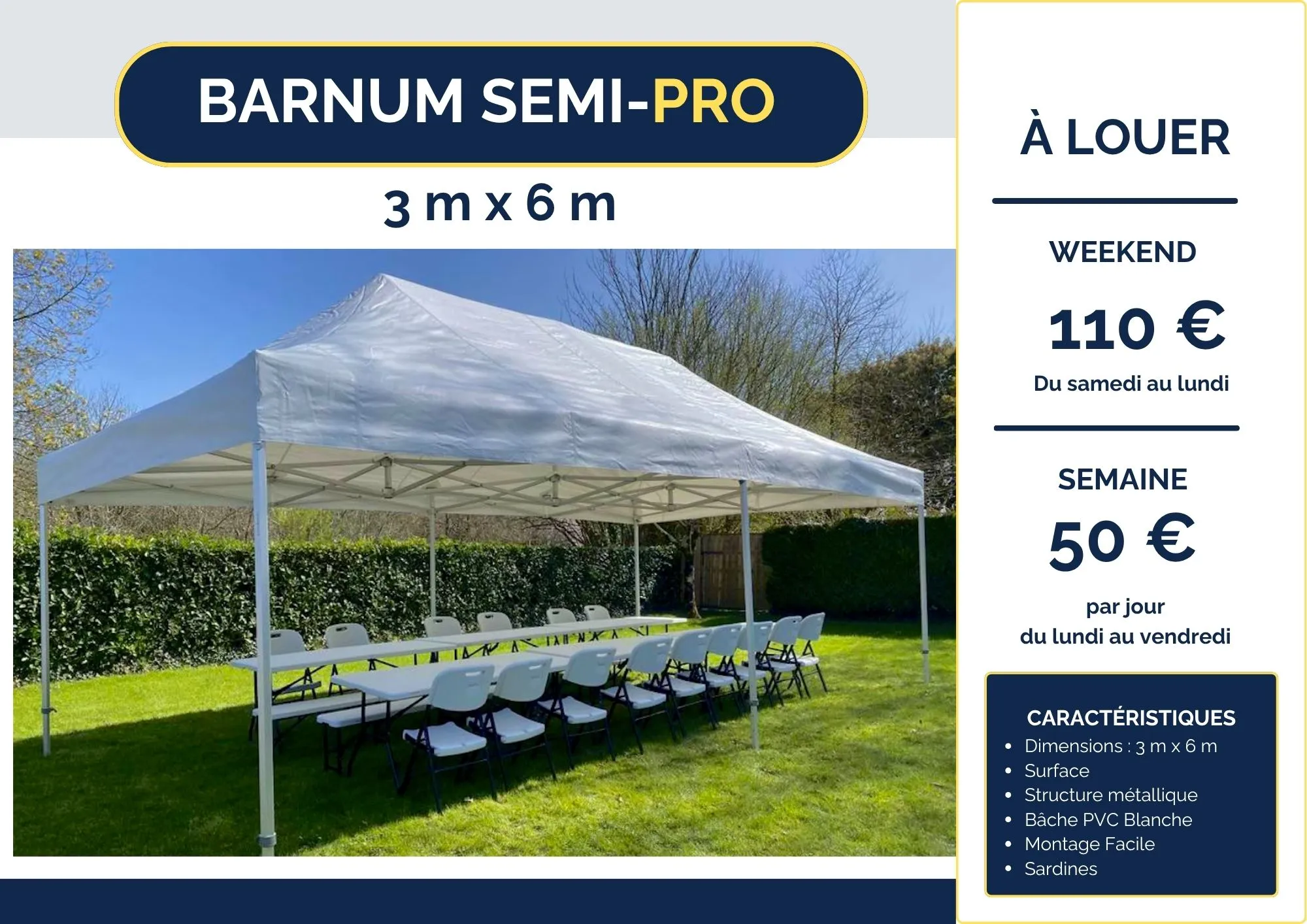 Location barnum 3x6 PRO – Mariage / soirée / événement / fête
